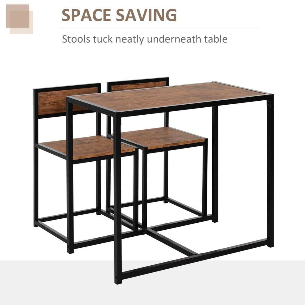 image-Steel Frame MDF 2-Seater Bar Stool and Table Set Wood Tone