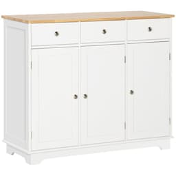 image-Sideboard with Rubberwood Top, Buffet Drawers and Adjustable Shelves White