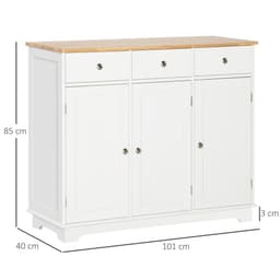image-Sideboard with Rubberwood Top, Buffet Drawers and Adjustable Shelves White
