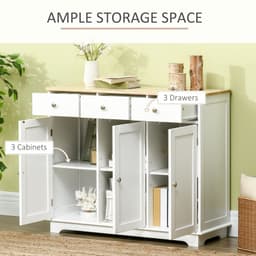 image-Sideboard with Rubberwood Top, Buffet Drawers and Adjustable Shelves White