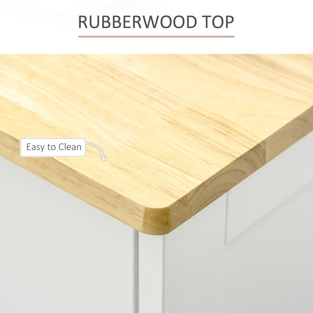 image-Sideboard with Rubberwood Top, Buffet Drawers and Adjustable Shelves White