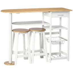 image-3 Piece Bar Table Set, Breakfast and Stools Wine Rack Natural White