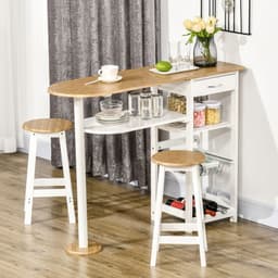 image-3 Piece Bar Table Set, Breakfast and Stools Wine Rack Natural White