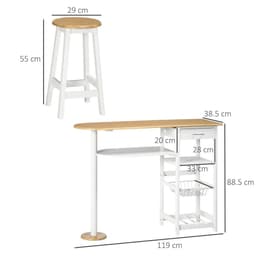 image-3 Piece Bar Table Set, Breakfast and Stools Wine Rack Natural White