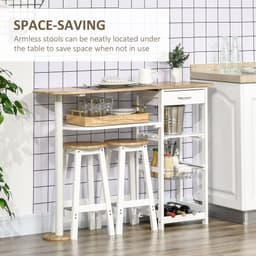 image-3 Piece Bar Table Set, Breakfast and Stools Wine Rack Natural White