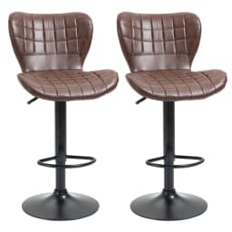 image-Set of 2 Adjustable Height Swivel Bar Chairs in PU Leather with Backrest Brown