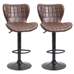 image-Set of 2 Adjustable Height Swivel Bar Chairs in PU Leather with Backrest Brown