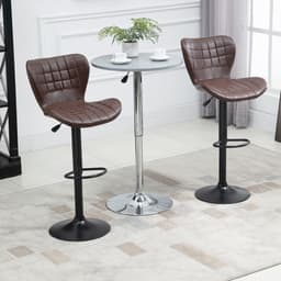 image-Set of 2 Adjustable Height Swivel Bar Chairs in PU Leather with Backrest Brown