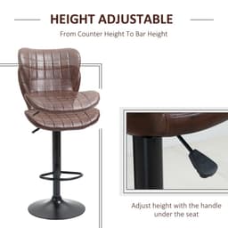 image-Set of 2 Adjustable Height Swivel Bar Chairs in PU Leather with Backrest Brown
