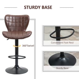 image-Set of 2 Adjustable Height Swivel Bar Chairs in PU Leather with Backrest Brown
