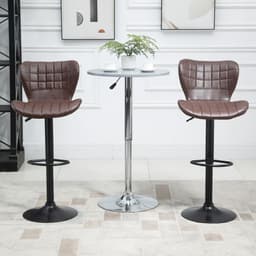 image-Set of 2 Adjustable Height Swivel Bar Chairs in PU Leather with Backrest Brown