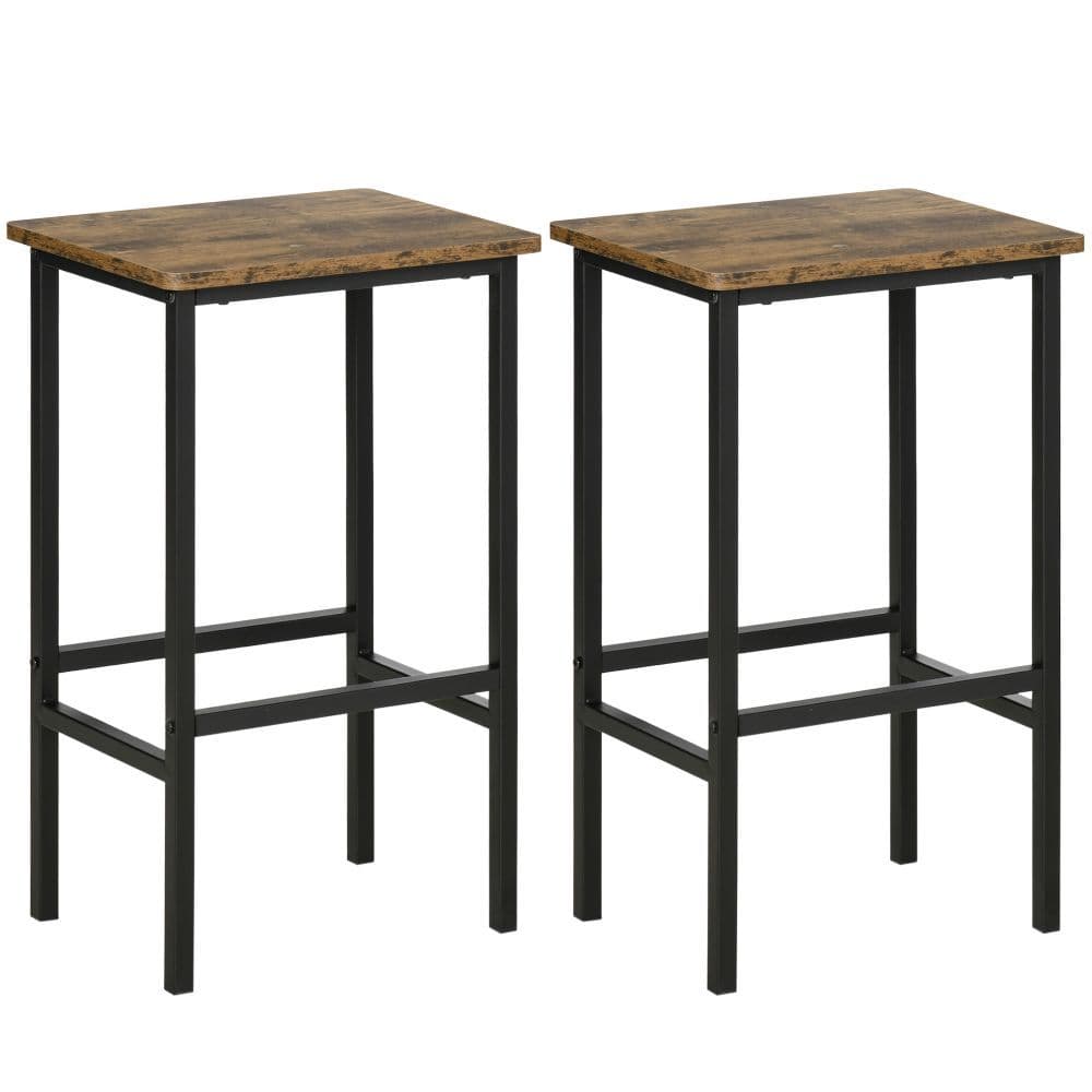 image-Set of 2 Kitchen Breakfast Bar Chairs with Footrest, Rustic Brown