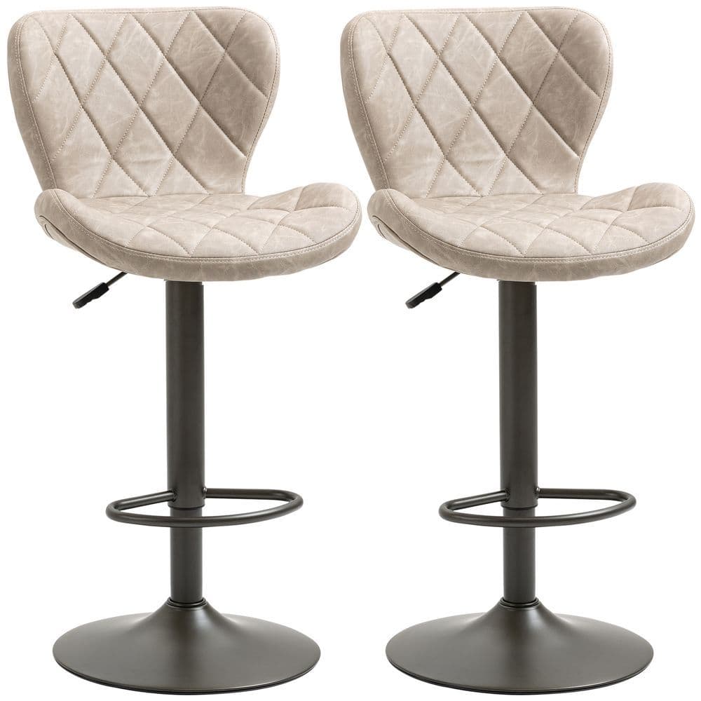 image-Set of 2 Chairs, Backrest and Footrest, Steel Frame Diamond Pattern PU Khaki