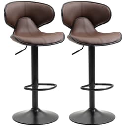 image-Set of 2, Barstools with Footrest and Backrest, Steel Frame Gas Lift Brown