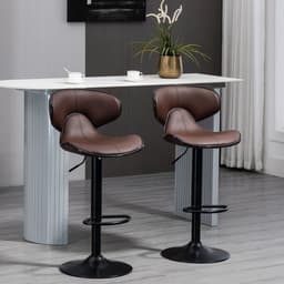image-Set of 2, Barstools with Footrest and Backrest, Steel Frame Gas Lift Brown