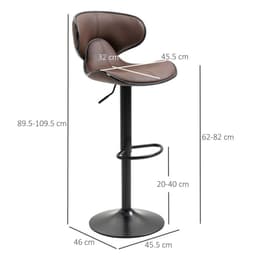 image-Set of 2, Barstools with Footrest and Backrest, Steel Frame Gas Lift Brown