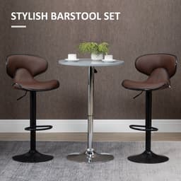 image-Set of 2, Barstools with Footrest and Backrest, Steel Frame Gas Lift Brown
