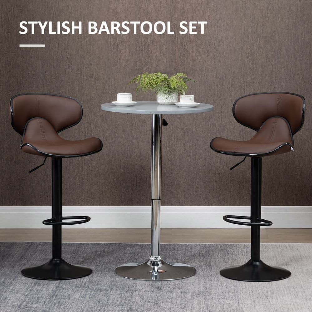 image-Set of 2, Barstools with Footrest and Backrest, Steel Frame Gas Lift Brown