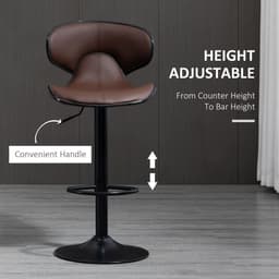 image-Set of 2, Barstools with Footrest and Backrest, Steel Frame Gas Lift Brown