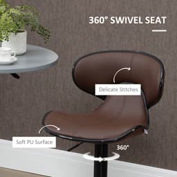 image-Set of 2, Barstools with Footrest and Backrest, Steel Frame Gas Lift Brown