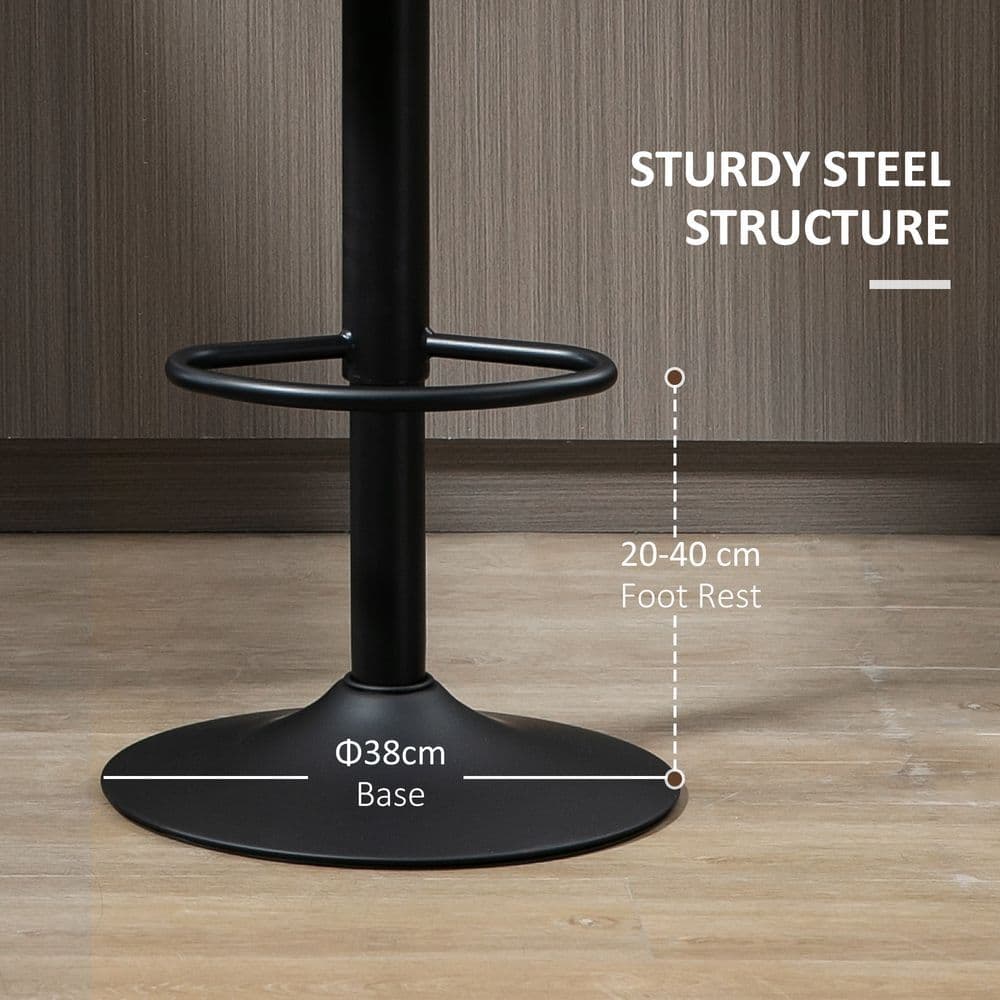 image-Set of 2, Barstools with Footrest and Backrest, Steel Frame Gas Lift Brown