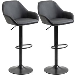 image-Set of 2, Swivel Barstools with Footrest and Backrest, PU Leather Black
