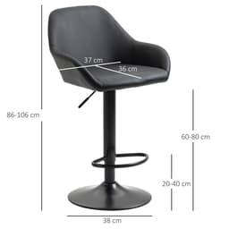 image-Set of 2, Swivel Barstools with Footrest and Backrest, PU Leather Black