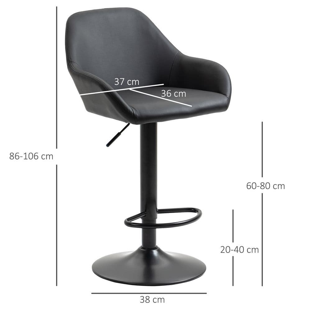 image-Set of 2, Swivel Barstools with Footrest and Backrest, PU Leather Black