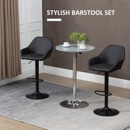 image-Set of 2, Swivel Barstools with Footrest and Backrest, PU Leather Black