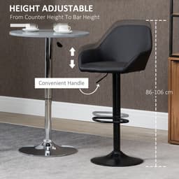image-Set of 2, Swivel Barstools with Footrest and Backrest, PU Leather Black
