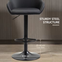image-Set of 2, Swivel Barstools with Footrest and Backrest, PU Leather Black