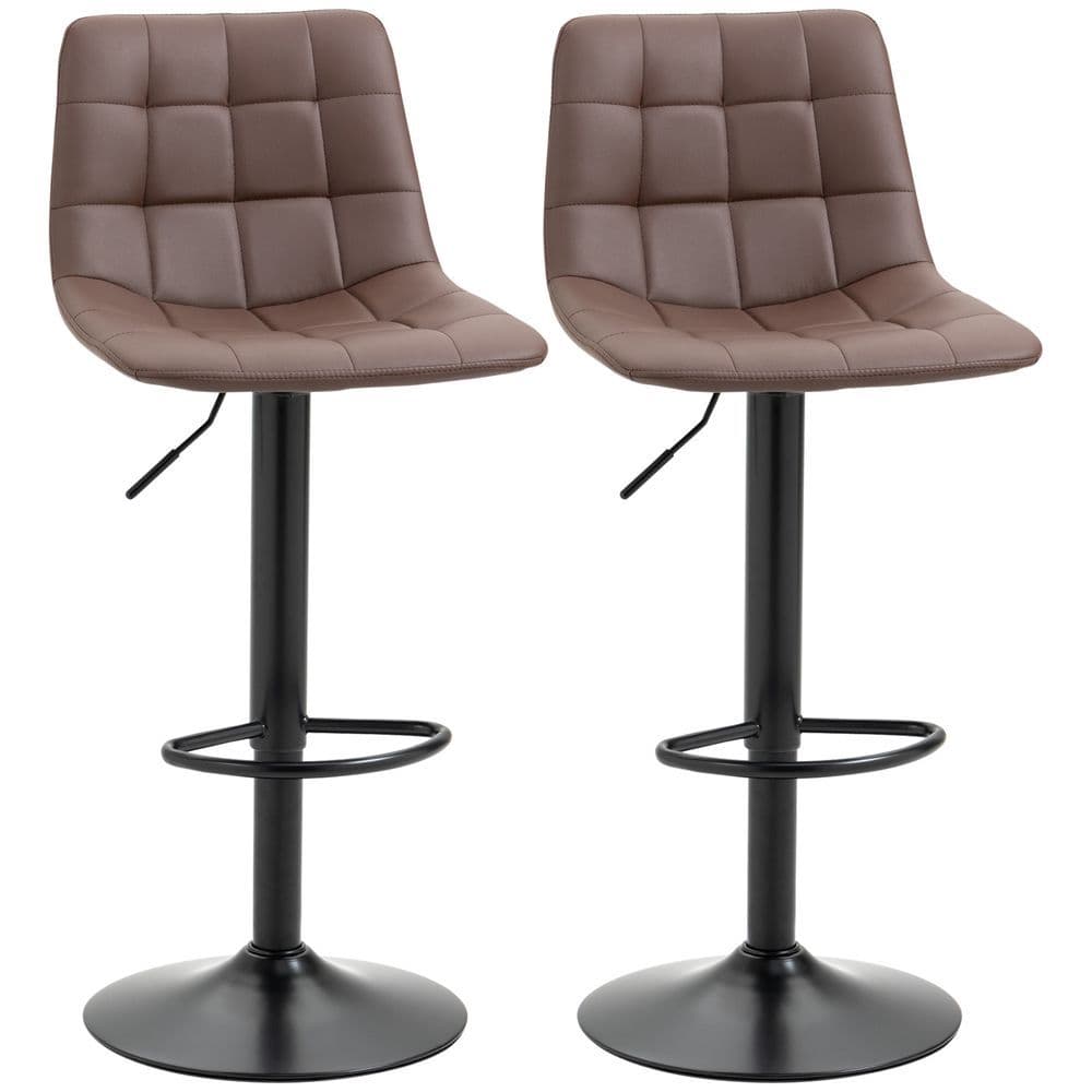 image-Set of 2, Adjustable Stools Swivel and Footrest for Home Pub Area, Brown