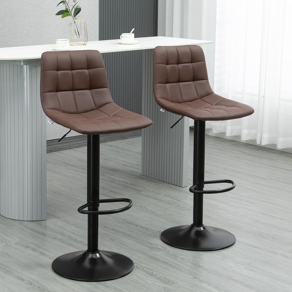 image-Set of 2, Adjustable Stools Swivel and Footrest for Home Pub Area, Brown
