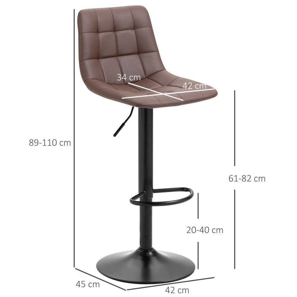 image-Set of 2, Adjustable Stools Swivel and Footrest for Home Pub Area, Brown