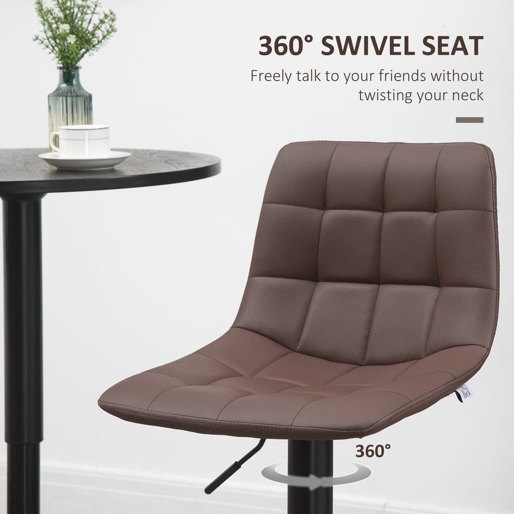 image-Set of 2, Adjustable Stools Swivel and Footrest for Home Pub Area, Brown