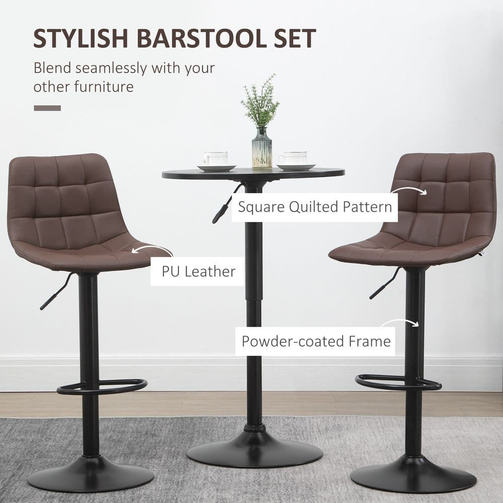 image-Set of 2, Adjustable Stools Swivel and Footrest for Home Pub Area, Brown