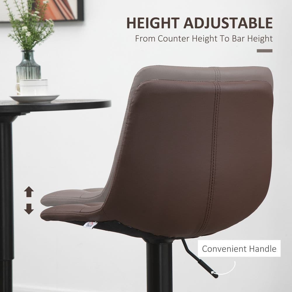 image-Set of 2, Adjustable Stools Swivel and Footrest for Home Pub Area, Brown