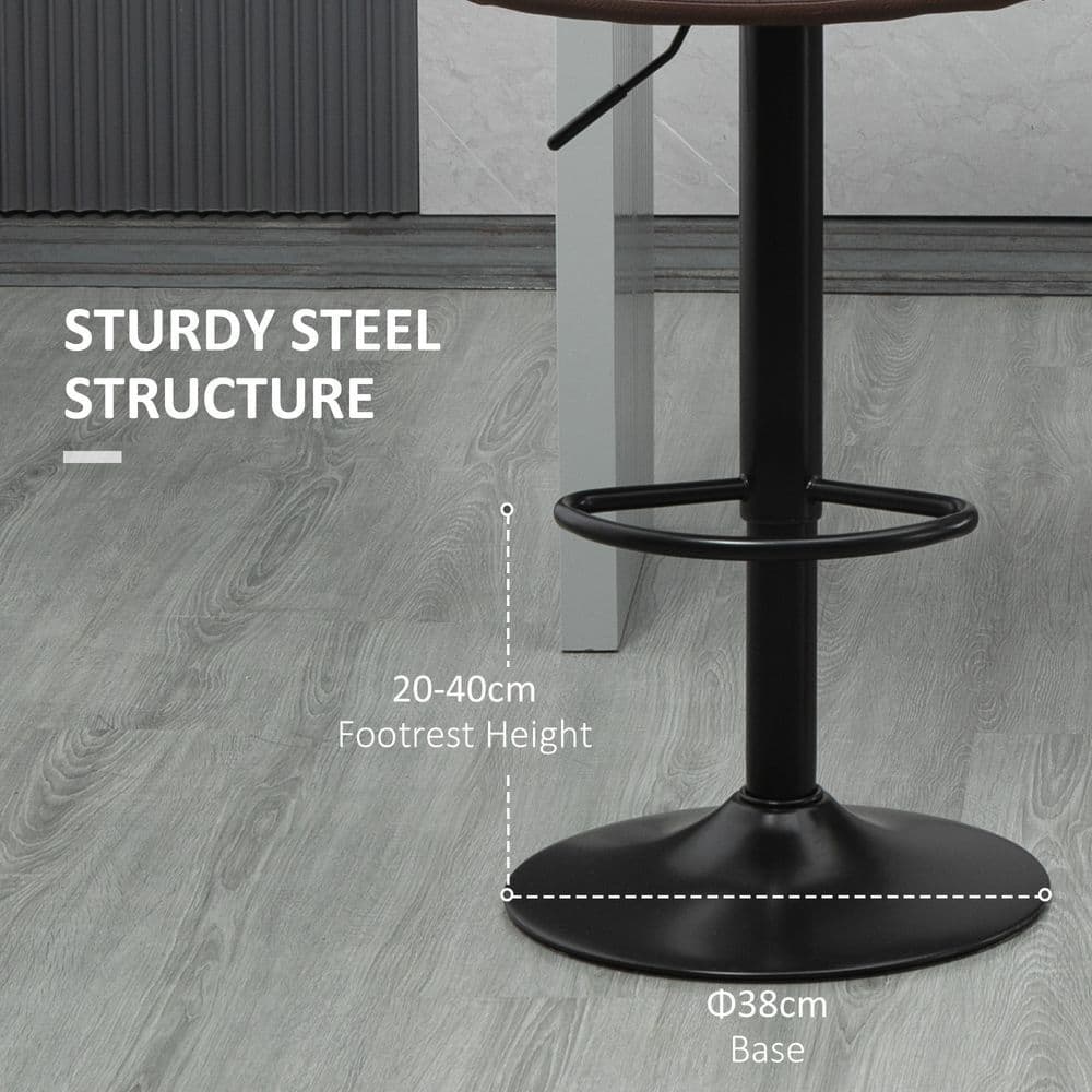image-Set of 2, Adjustable Stools Swivel and Footrest for Home Pub Area, Brown