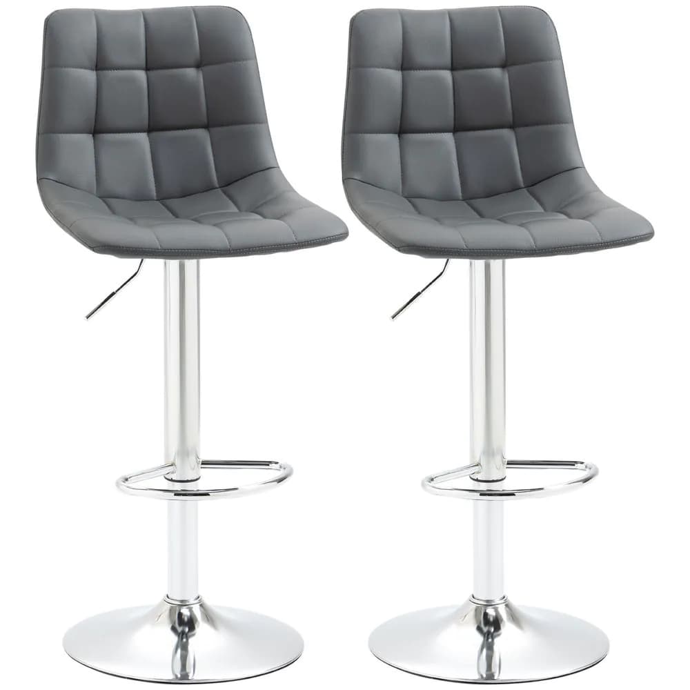 image-Set of 2, Adjustable Breakfast Dining Stools Swivel and Footrest, Grey