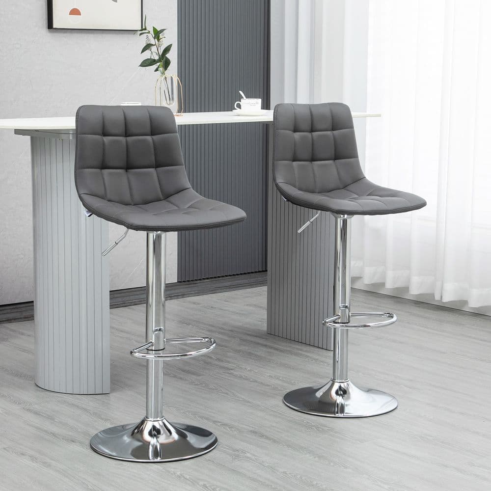 image-Set of 2, Adjustable Breakfast Dining Stools Swivel and Footrest, Grey