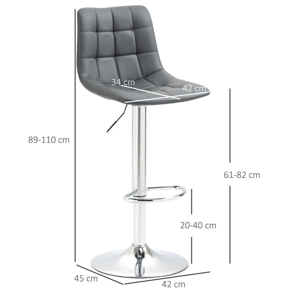 image-Set of 2, Adjustable Breakfast Dining Stools Swivel and Footrest, Grey