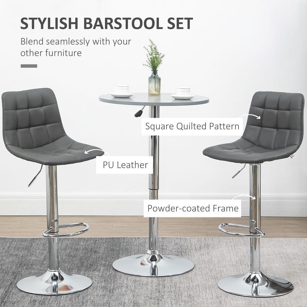 image-Set of 2, Adjustable Breakfast Dining Stools Swivel and Footrest, Grey