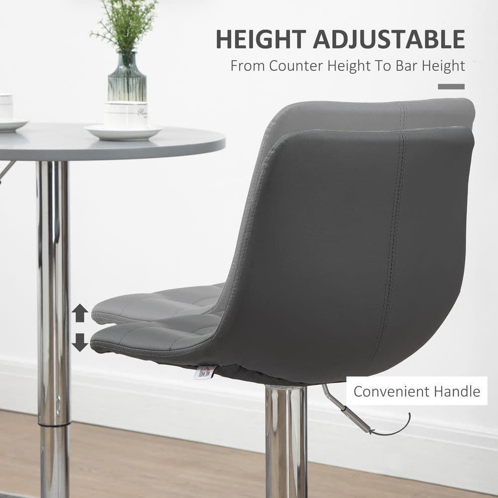image-Set of 2, Adjustable Breakfast Dining Stools Swivel and Footrest, Grey