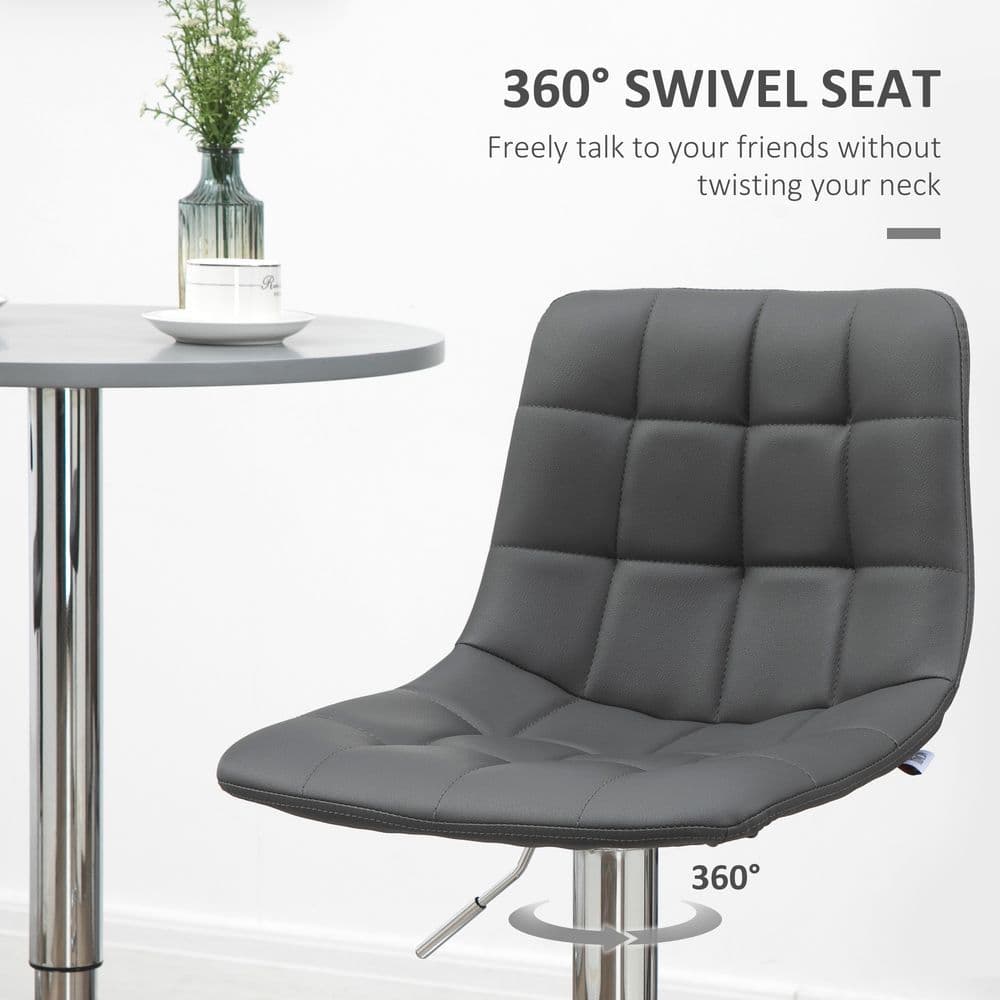 image-Set of 2, Adjustable Breakfast Dining Stools Swivel and Footrest, Grey