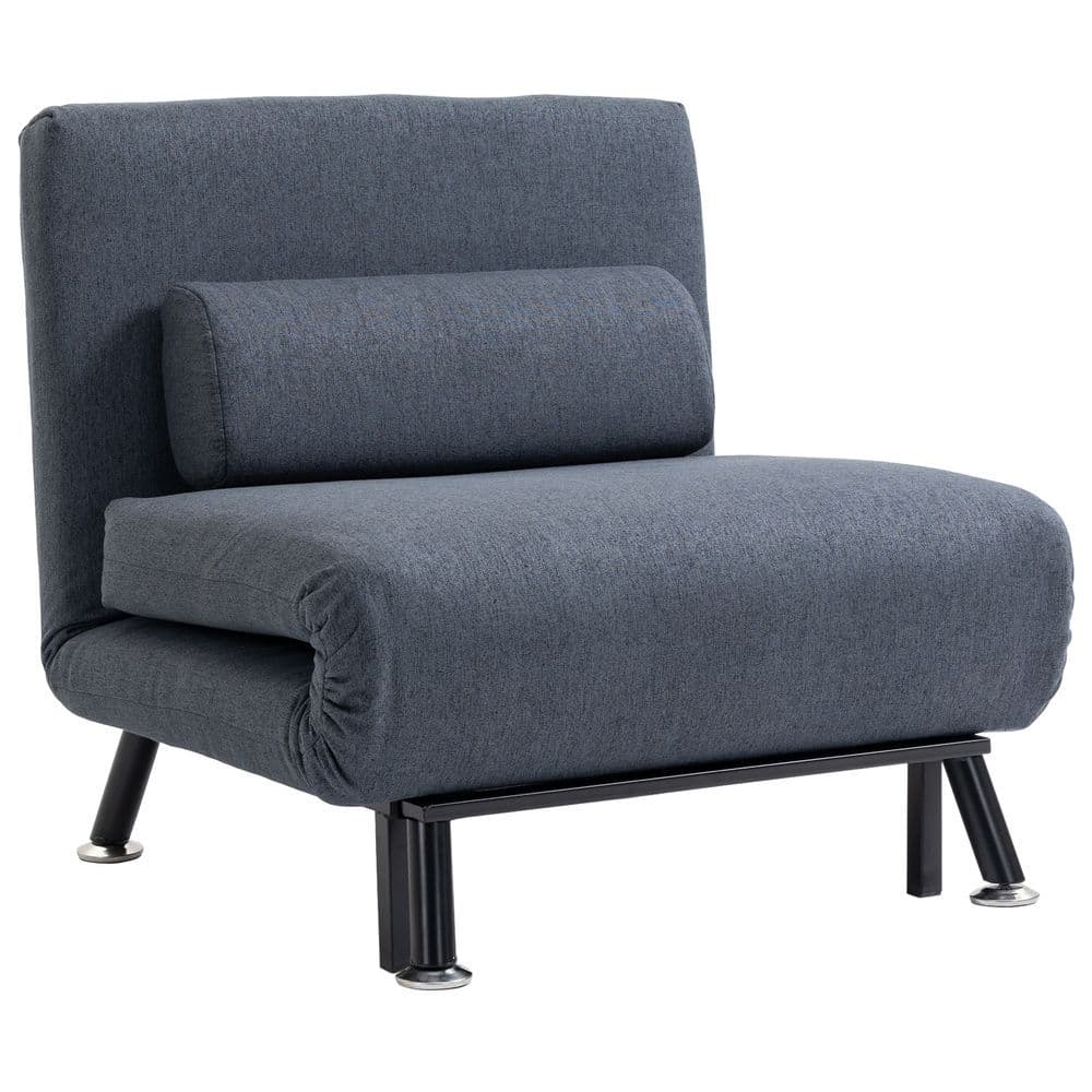 image-Faux Suede 5-Position Futon Single Sofa Bed Black