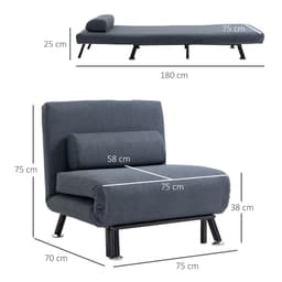 image-Faux Suede 5-Position Futon Single Sofa Bed Black