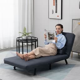 image-Faux Suede 5-Position Futon Single Sofa Bed Black