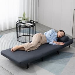 image-Faux Suede 5-Position Futon Single Sofa Bed Black