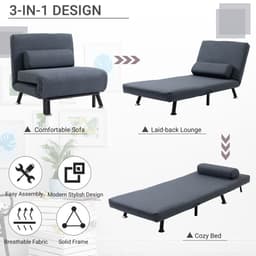 image-Faux Suede 5-Position Futon Single Sofa Bed Black