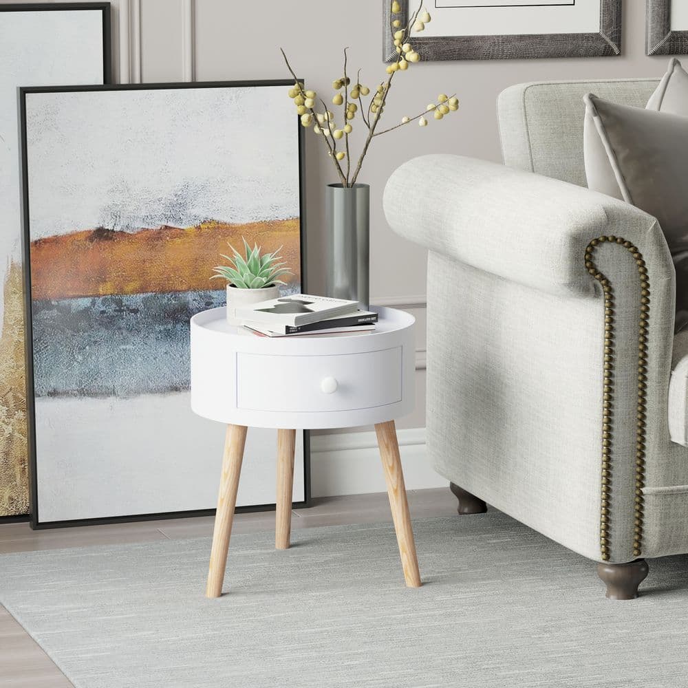 image-Round Coffee Table, ?38 x 45H cm-White